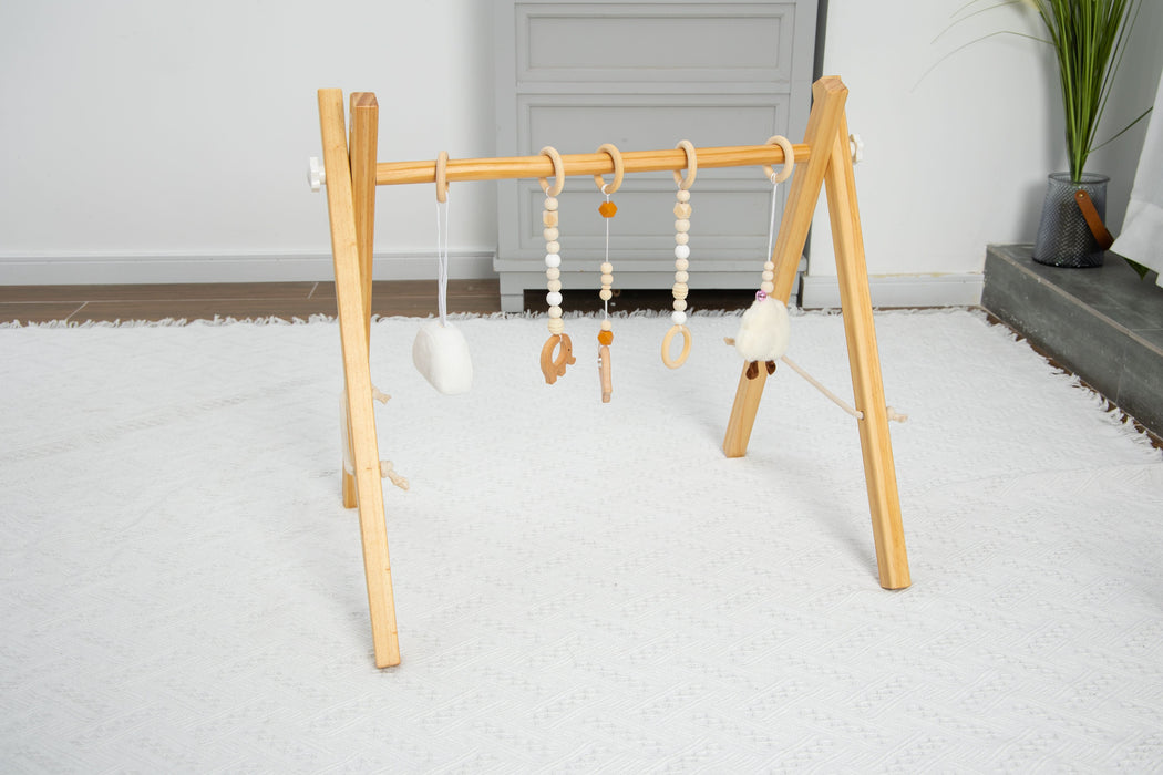 Lilac Wooden Baby Gym | Montessori Infant Play Gym with Hanging Toys - Sweatfully