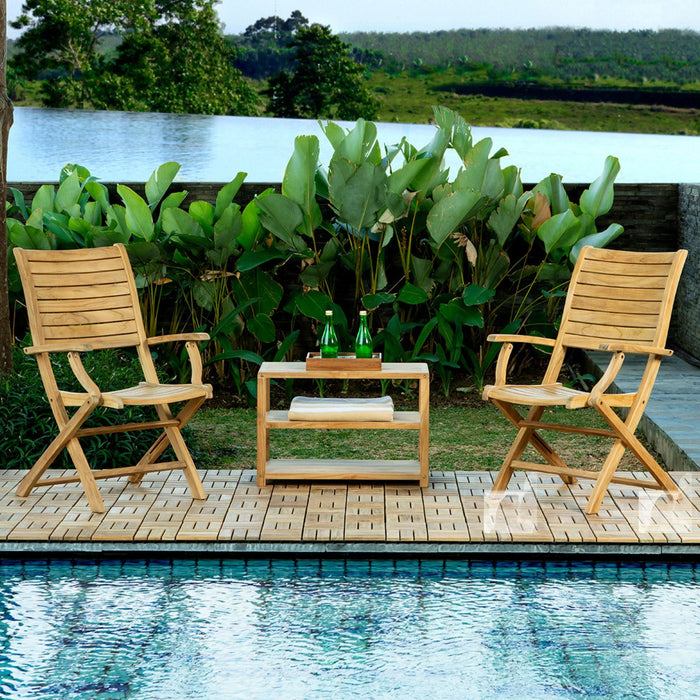 Naples Natural Teak Outdoor Patio Folding Chair with Arm Rests - Sweatfully