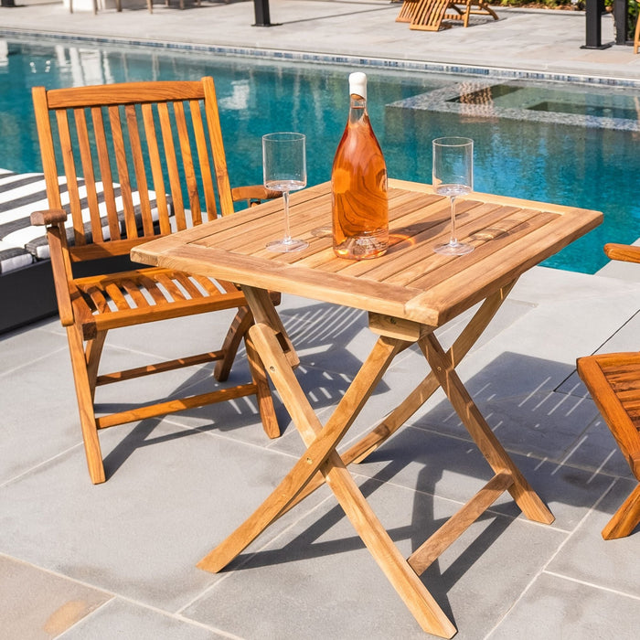 Telluride Oiled Teak Outdoor Patio Folding Chair with Arm Rests - Sweatfully