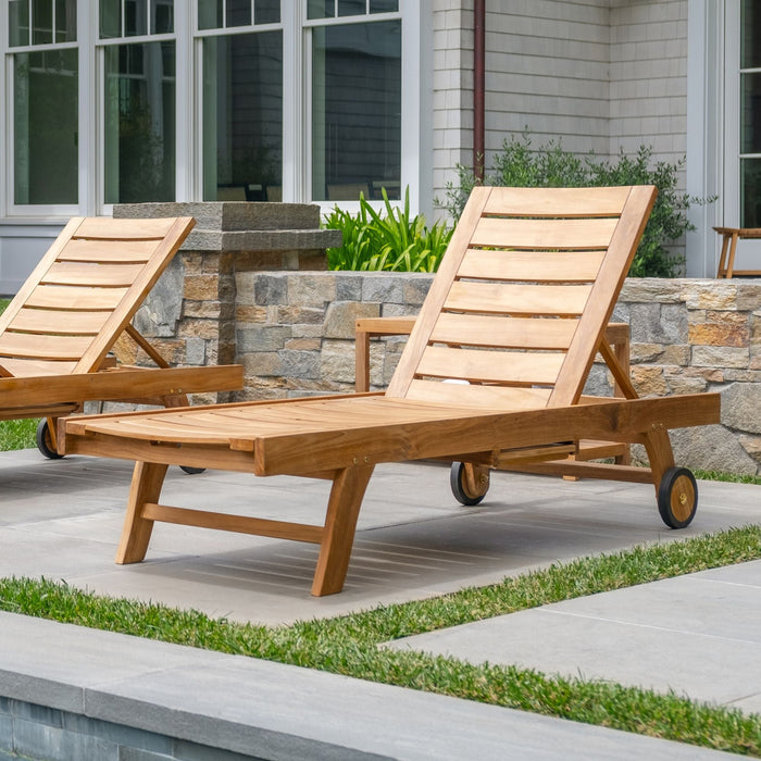 Naples Natural Teak Outdoor Sun Lounger with Adjustable Seat and Side Table - Sweatfully