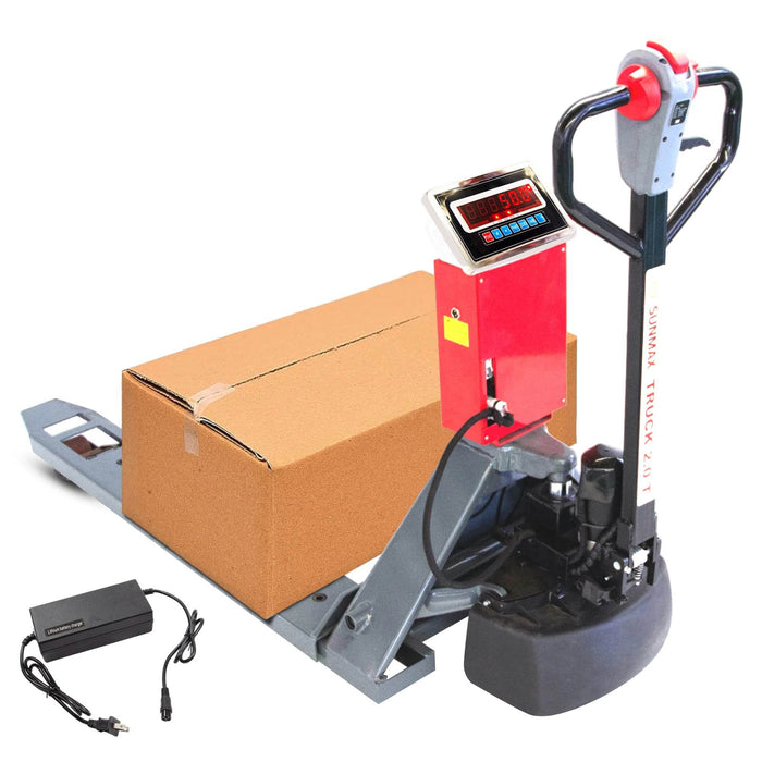 SUNMAX PT4400W Electric Walkie Pallet Truck with Built-in Scale, 4400 lbs Capacity, 45" x 27" Fork Size, Electric Brake - Sweatfully
