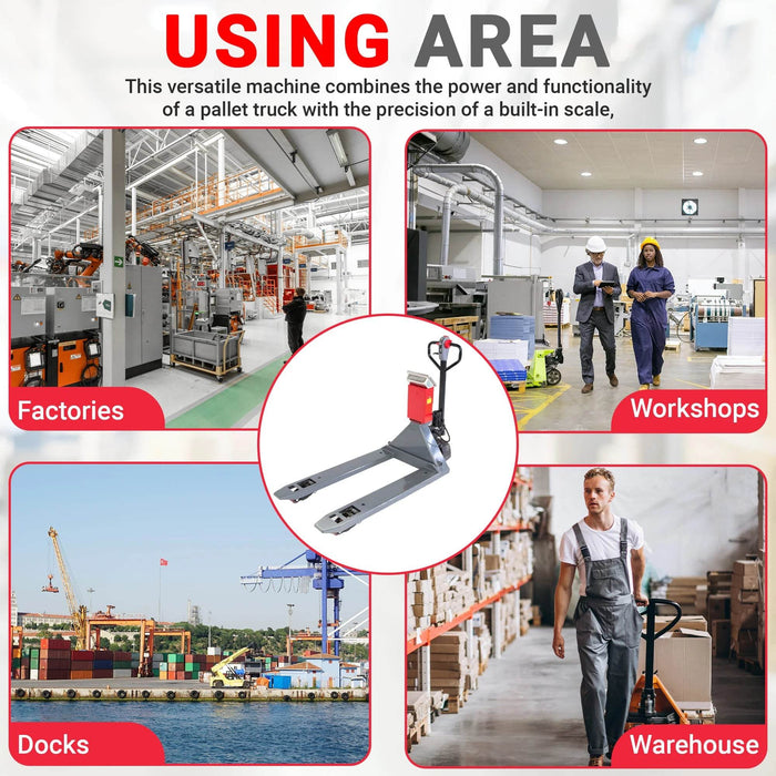 SUNMAX PT4400W Electric Walkie Pallet Truck with Built-in Scale, 4400 lbs Capacity, 45" x 27" Fork Size, Electric Brake - Sweatfully