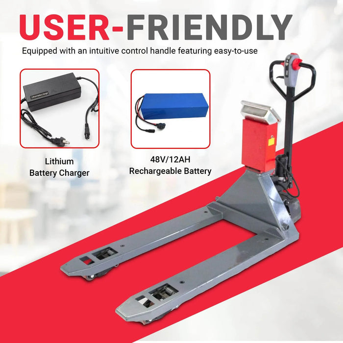 SUNMAX PT4400W Electric Walkie Pallet Truck with Built-in Scale, 4400 lbs Capacity, 45" x 27" Fork Size, Electric Brake - Sweatfully