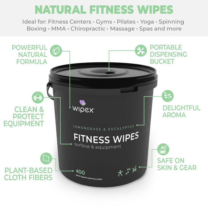Wipex Natural Gym Wipes Starter Bundle | Dispenser Bucket with Refill | Plant-Based Wipes for Fitness Equipment - Sweatfully