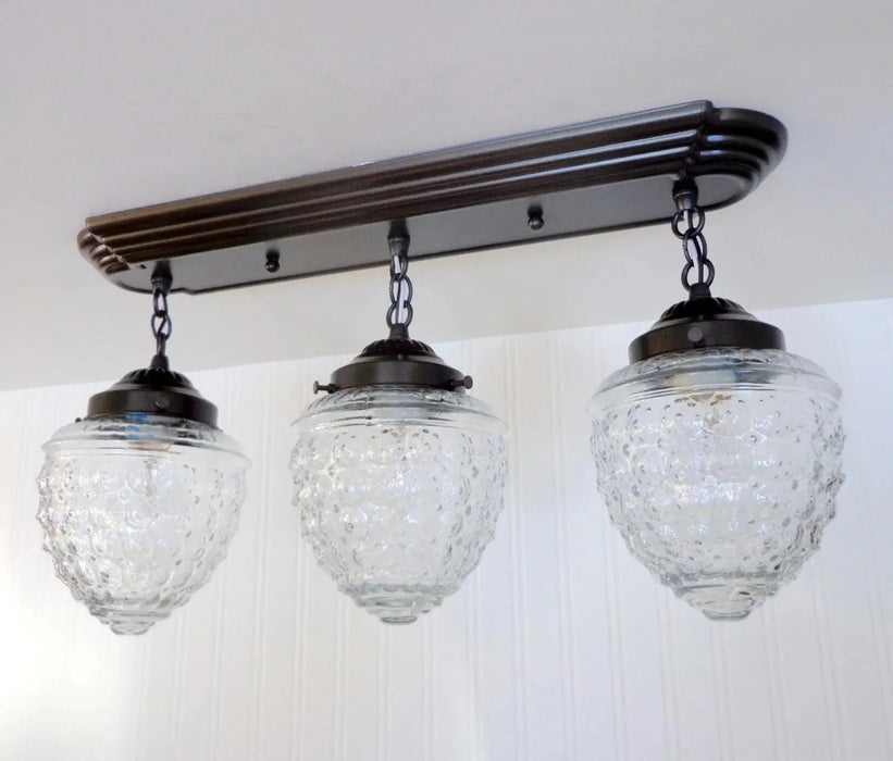 Antique Glass Ceiling Light Rectangular Chain Trio - Sweatfully