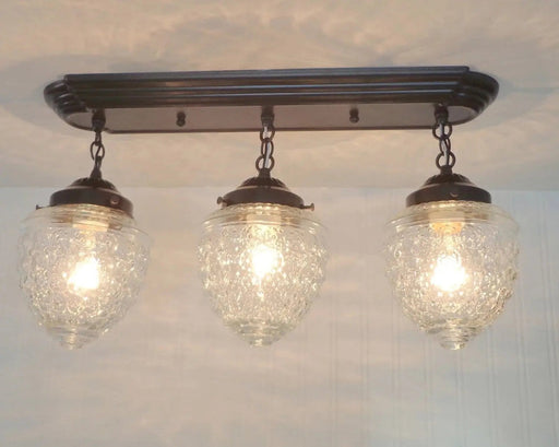 Antique Glass Ceiling Light Rectangular Chain Trio - Sweatfully