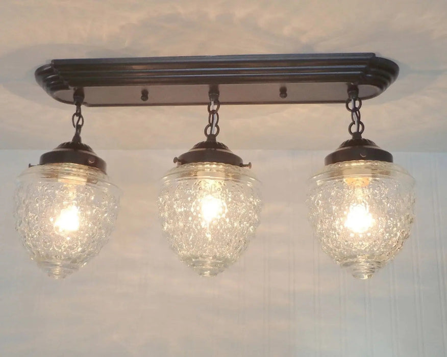 Antique Glass Ceiling Light Rectangular Chain Trio - Sweatfully