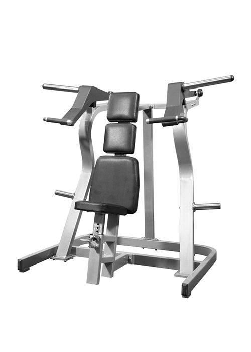 Power Leverage Iso Lateral Shoulder Press - Muscle D Fitness - Adjustable Seat - Weight Storage Pegs - Plate Load MIlitary Press - Sweatfully