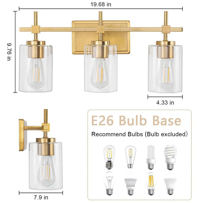 Jasper Modern Clear Glass 3-Light Bathroom Vanity Light - Sweatfully