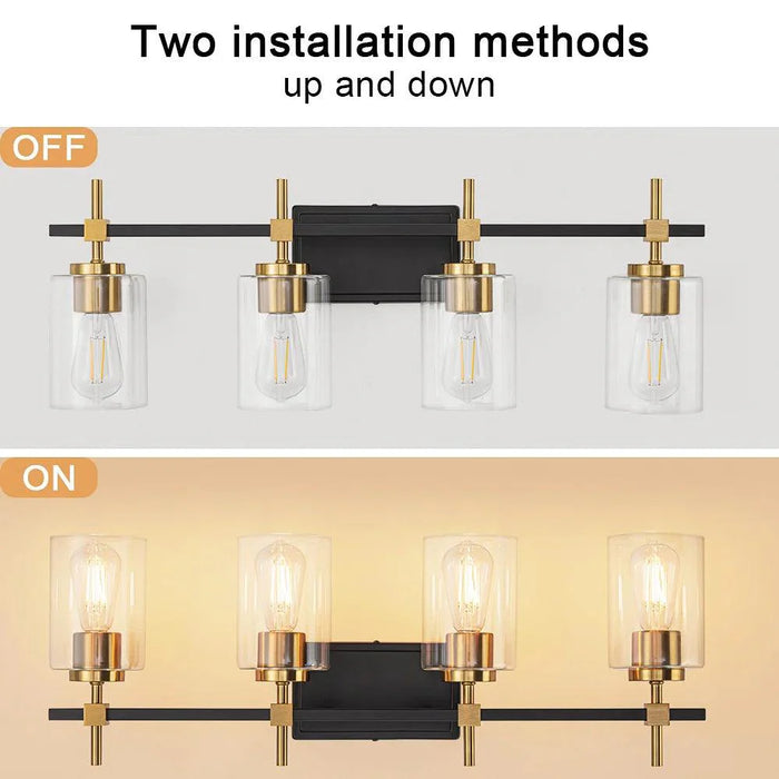 Jasper Black & Gold Clear Glass 4-Light Bathroom Vanity Light - Sweatfully