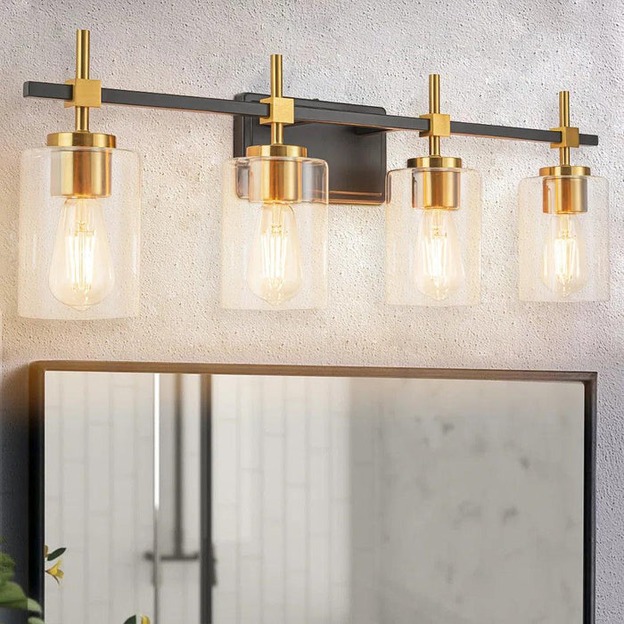 Jasper Black & Gold Clear Glass 4-Light Bathroom Vanity Light - Sweatfully