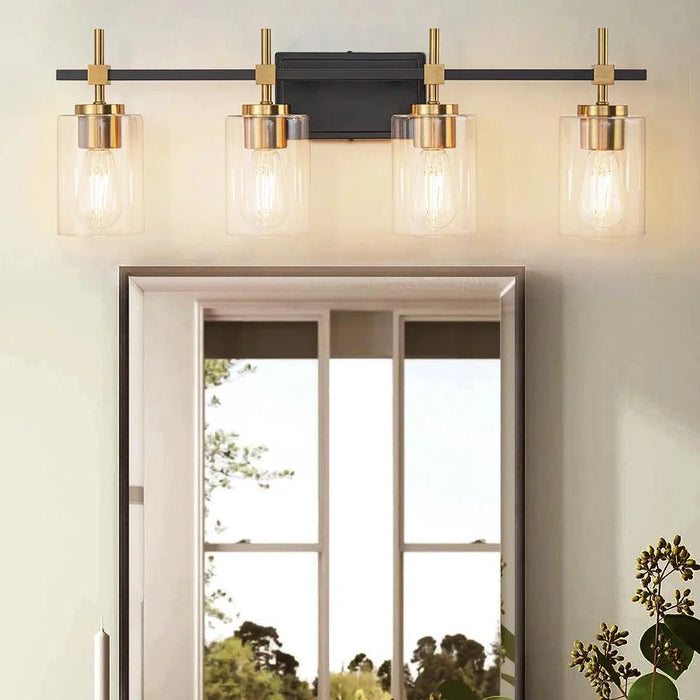 Jasper Black & Gold Clear Glass 4-Light Bathroom Vanity Light - Sweatfully