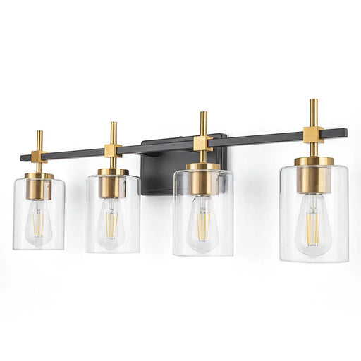 Jasper Black & Gold Clear Glass 4-Light Bathroom Vanity Light - Sweatfully