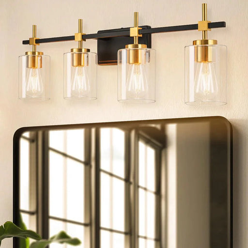 Jasper Black & Gold Clear Glass 4-Light Bathroom Vanity Light - Sweatfully