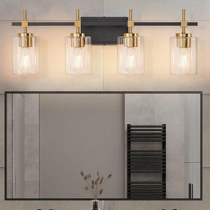 Jasper Black & Gold Clear Glass 4-Light Bathroom Vanity Light - Sweatfully