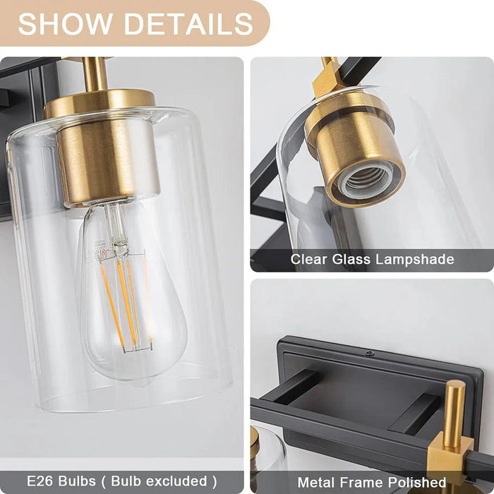 Jasper Black & Gold Clear Glass 4-Light Bathroom Vanity Light - Sweatfully