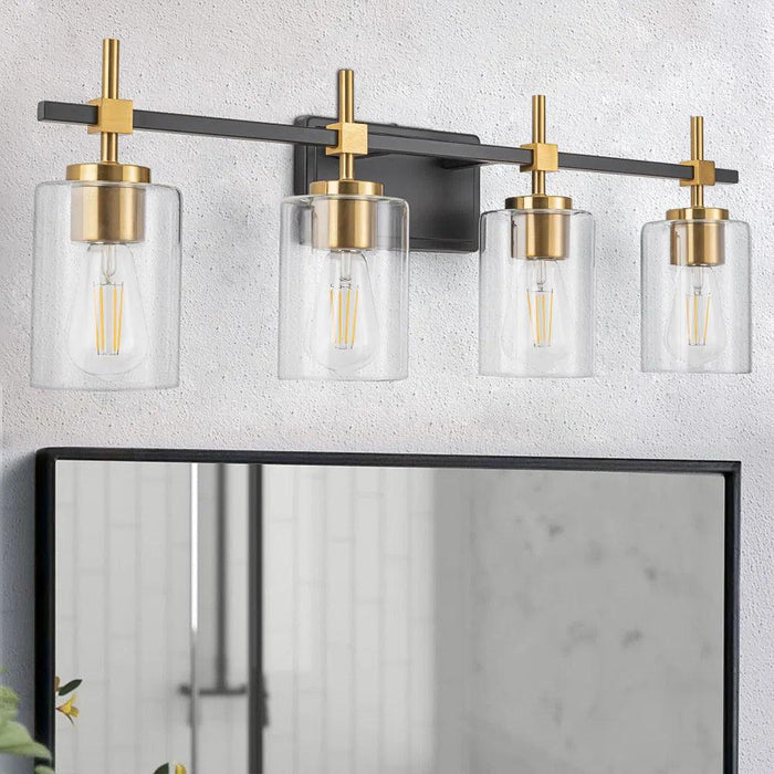 Jasper Black & Gold Clear Glass 4-Light Bathroom Vanity Light - Sweatfully