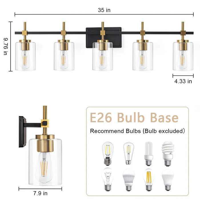 Jasper Modern Clear Glass 5-Light Bathroom Vanity Light - Sweatfully