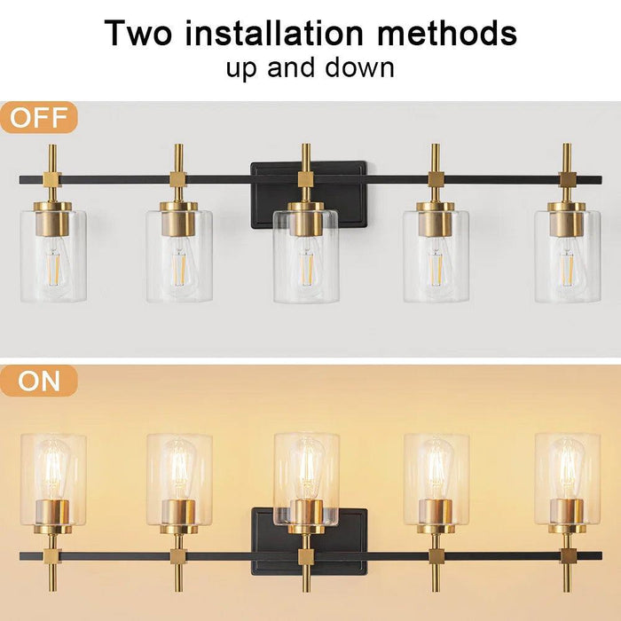 Jasper Modern Clear Glass 5-Light Bathroom Vanity Light - Sweatfully