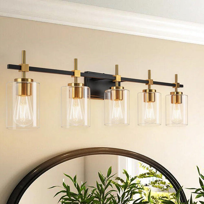 Jasper Modern Clear Glass 5-Light Bathroom Vanity Light - Sweatfully