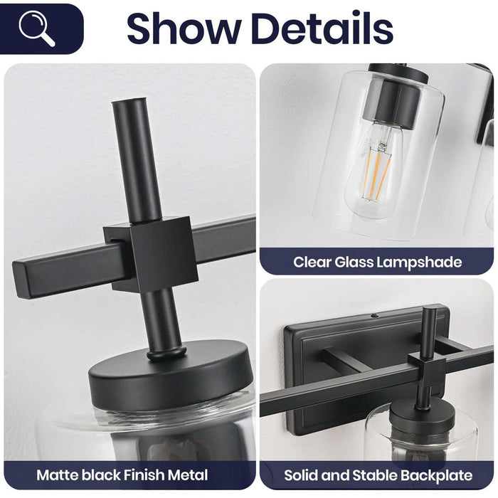 Jasper Modern Brushed Nickel & Black Clear Glass 5-Light Bathroom Linear Vanity Light - Sweatfully
