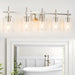 Jasper Modern Brushed Nickel & Black Clear Glass 5-Light Bathroom Linear Vanity Light - Sweatfully