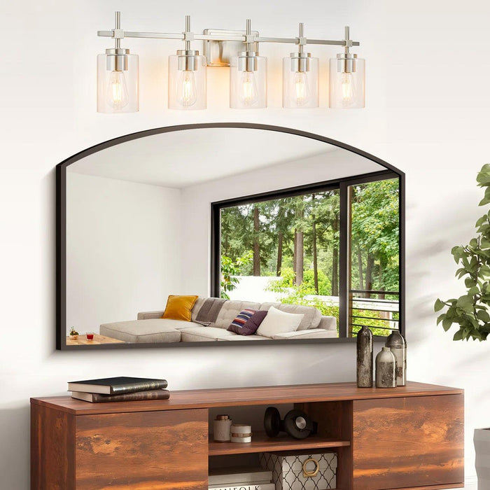 Jasper Modern Brushed Nickel & Black Clear Glass 5-Light Bathroom Linear Vanity Light - Sweatfully