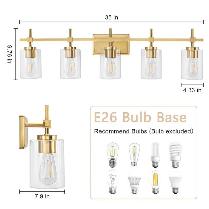 Jasper Modern Clear Glass 5-Light Bathroom Vanity Light - Sweatfully