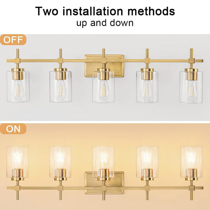 Jasper Modern Clear Glass 5-Light Bathroom Vanity Light - Sweatfully