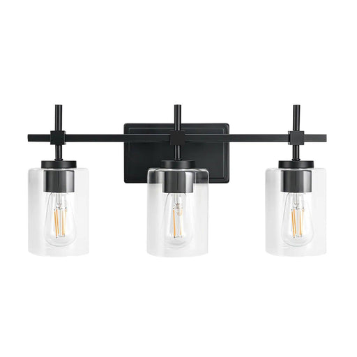 Jasper 3-Light Modern Clear Glass Bathroom Vanity Light, Black & Nickel - Sweatfully