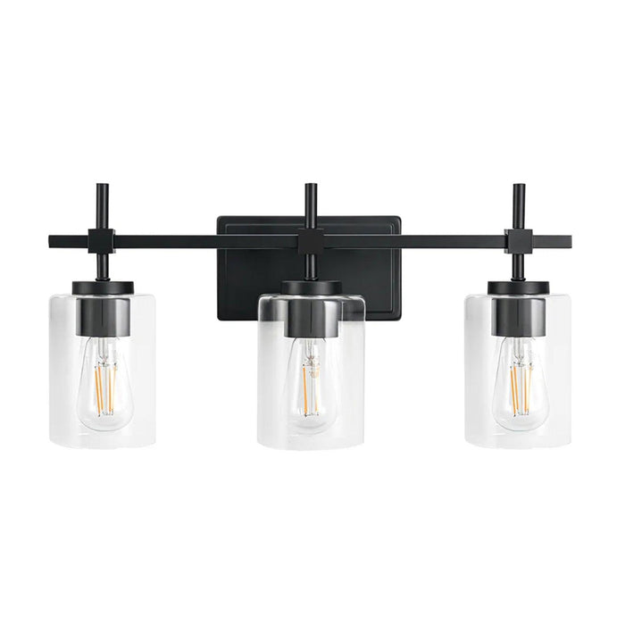 Jasper 3-Light Modern Clear Glass Bathroom Vanity Light, Black & Nickel - Sweatfully