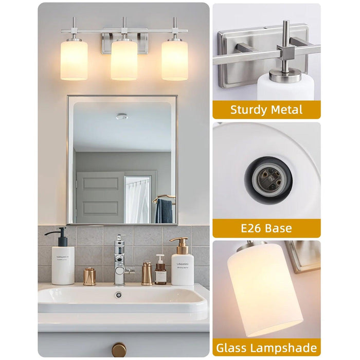 Jasper Gold Modern Frosted Glass 3-Light Bathroom Vanity Light - Sweatfully