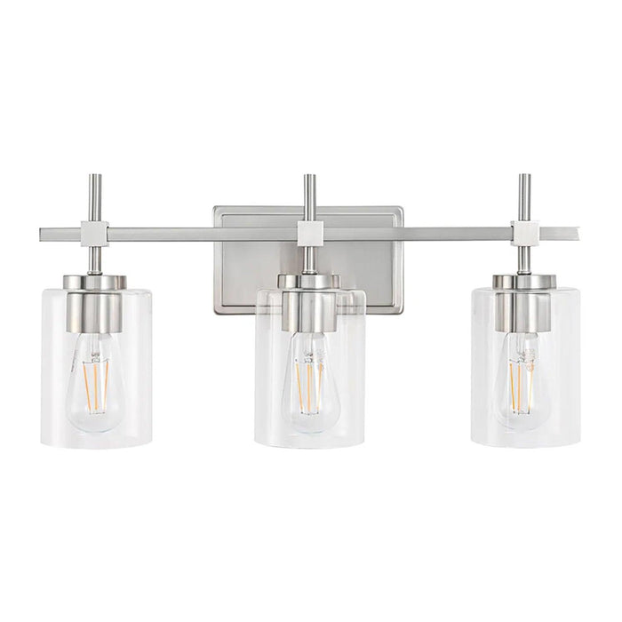 Jasper 3-Light Modern Clear Glass Bathroom Vanity Light, Black & Nickel - Sweatfully