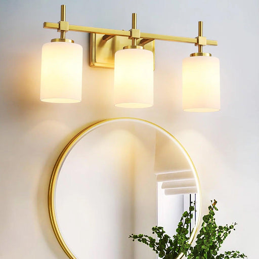 Jasper Gold Modern Frosted Glass 3-Light Bathroom Vanity Light - Sweatfully