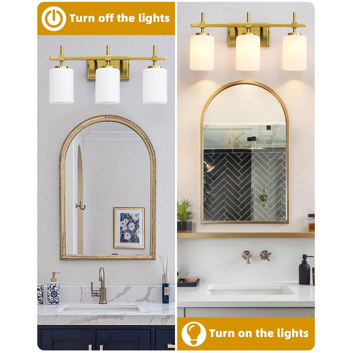 Jasper Gold Modern Frosted Glass 3-Light Bathroom Vanity Light - Sweatfully