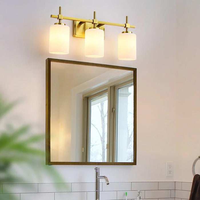 Jasper Gold Modern Frosted Glass 3-Light Bathroom Vanity Light - Sweatfully