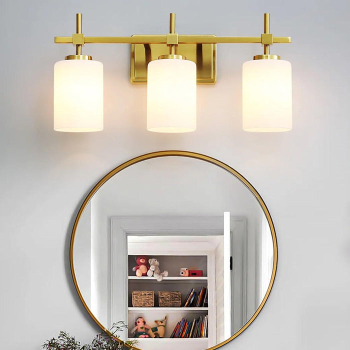 Jasper Gold Modern Frosted Glass 3-Light Bathroom Vanity Light - Sweatfully