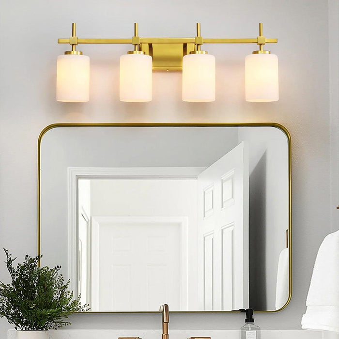 Jasper Gold Modern Frosted Glass 4-Light Bathroom Vanity Light - Sweatfully
