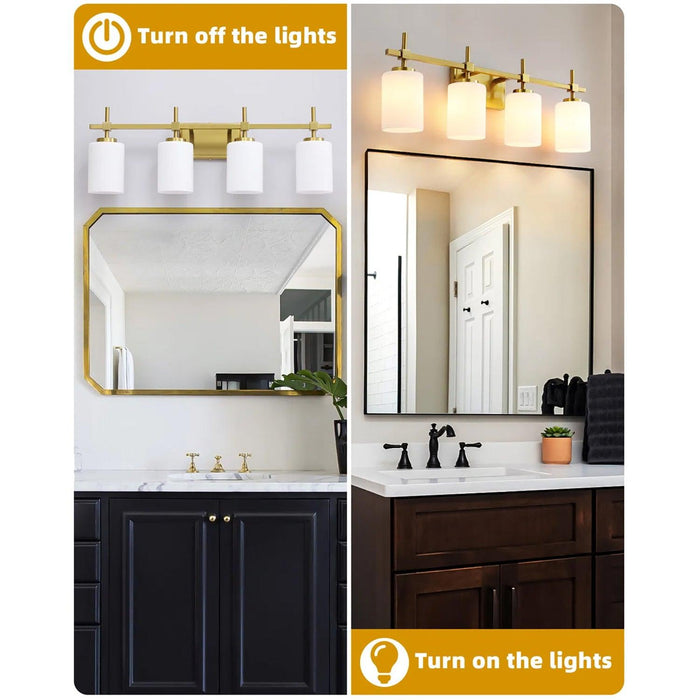 Jasper Gold Modern Frosted Glass 4-Light Bathroom Vanity Light - Sweatfully