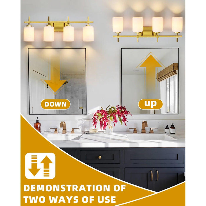 Jasper Gold Modern Frosted Glass 4-Light Bathroom Vanity Light - Sweatfully