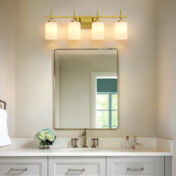 Jasper Gold Modern Frosted Glass 4-Light Bathroom Vanity Light - Sweatfully