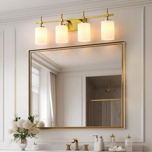 Jasper Gold Modern Frosted Glass 4-Light Bathroom Vanity Light - Sweatfully