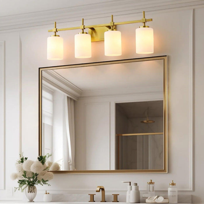 Jasper Gold Modern Frosted Glass 4-Light Bathroom Vanity Light - Sweatfully