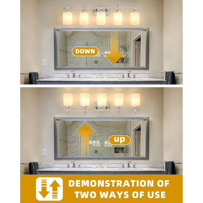 Jasper Modern Frosted Glass 5-Light Bathroom Linear Vanity Light - Sweatfully