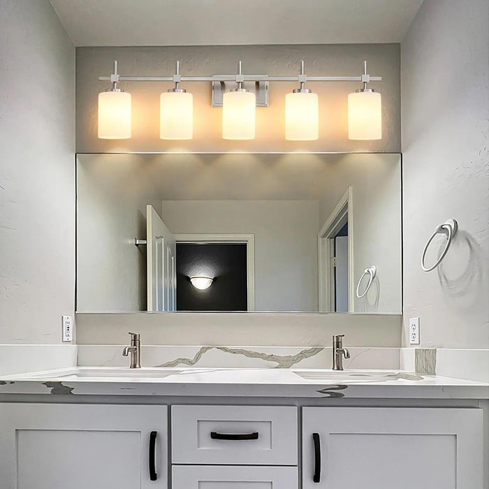 Jasper Modern Frosted Glass 5-Light Bathroom Linear Vanity Light - Sweatfully