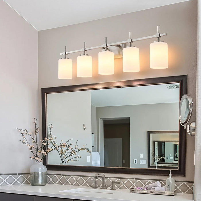Jasper Modern Frosted Glass 5-Light Bathroom Linear Vanity Light - Sweatfully
