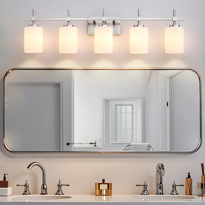 Jasper Modern Frosted Glass 5-Light Bathroom Linear Vanity Light - Sweatfully