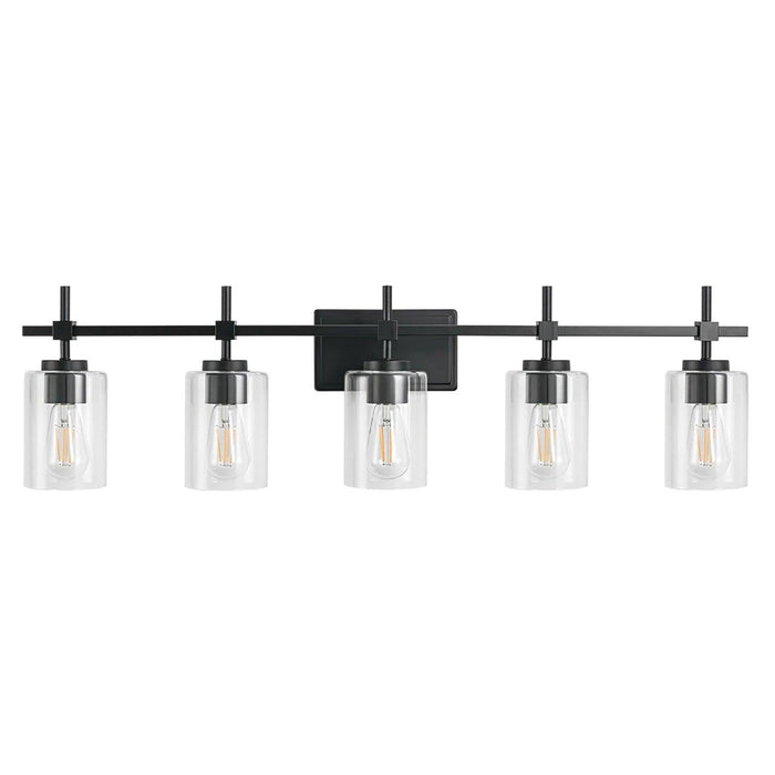 Jasper Modern Brushed Nickel & Black Clear Glass 5-Light Bathroom Linear Vanity Light - Sweatfully