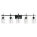 Jasper Modern Brushed Nickel & Black Clear Glass 5-Light Bathroom Linear Vanity Light - Sweatfully