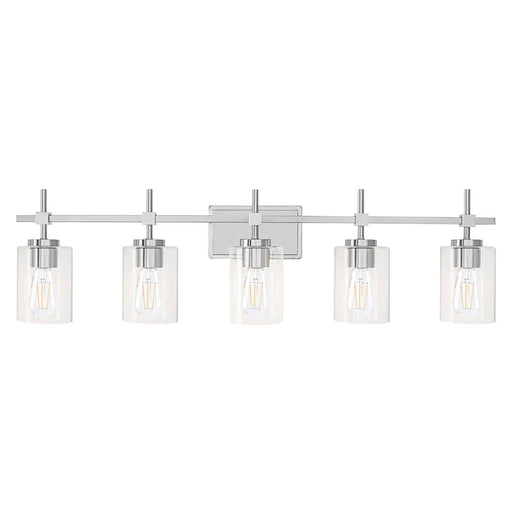 Jasper Modern Brushed Nickel & Black Clear Glass 5-Light Bathroom Linear Vanity Light - Sweatfully